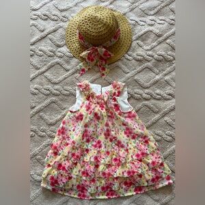 Baby Girl 12M Formal Outfit Set - Floral Dress & Hat Set